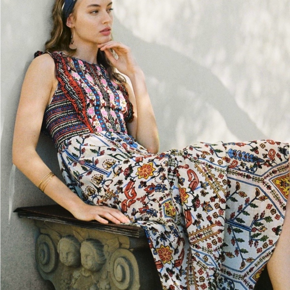 Anthropologie vineet bahl Valerie Floral embroidered  Maxi Dress 10
